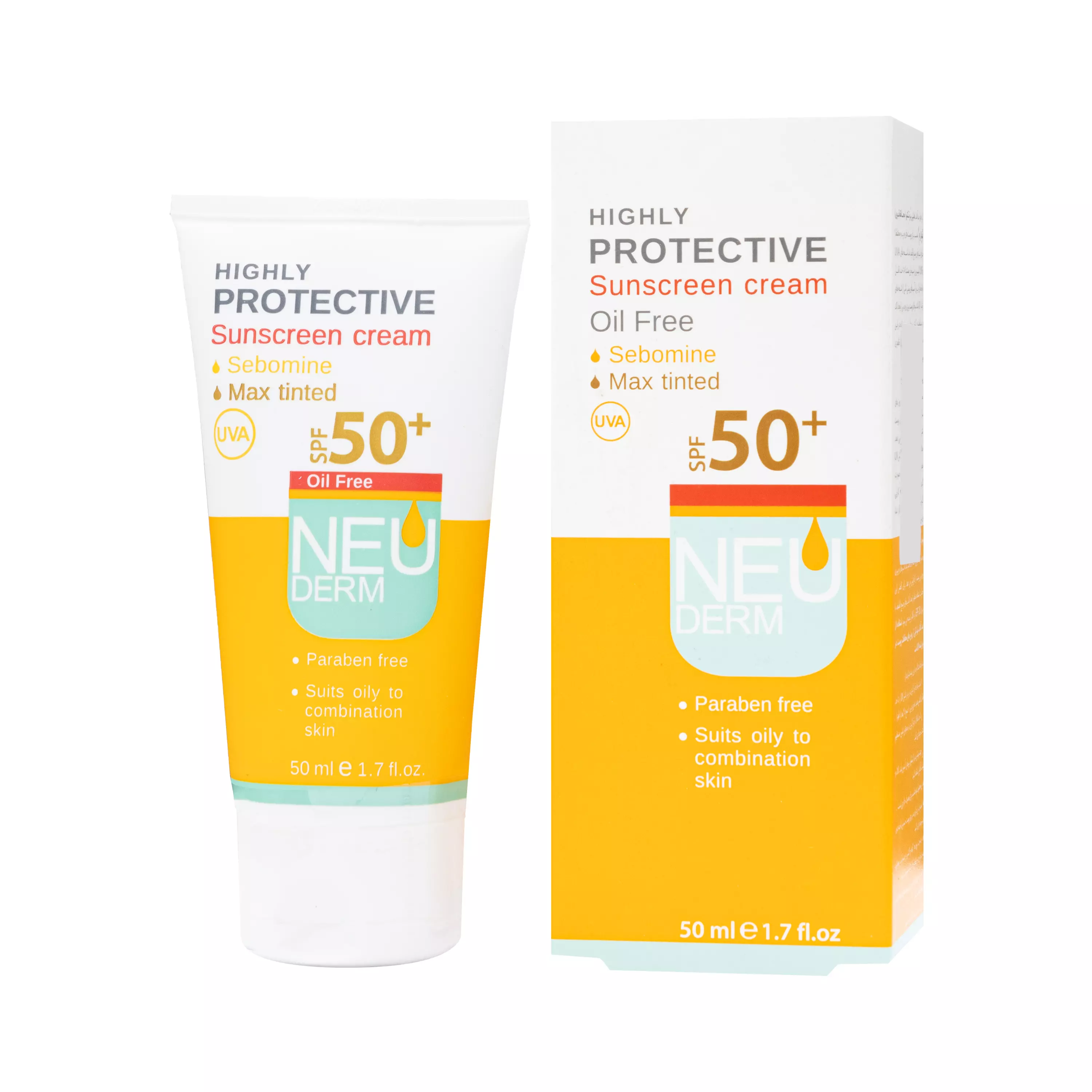 کرم ضد آفتاب spf 50 رنگی فاقد چربی نئودرم